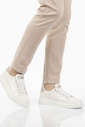 Beyaz Bağcıklı Cilt Hafif Esnek Erkek Sneaker 179 M