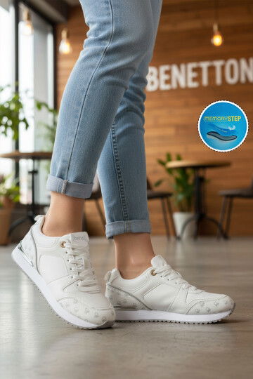 Beyaz Bağcıklı Cilt Unisex Spor Ayakkabı BNI-12097 G