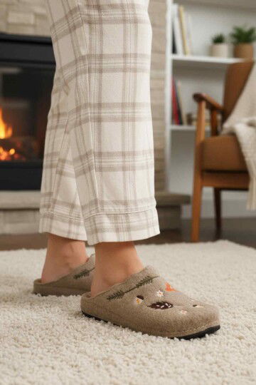 Camel Keçe Anatomik Kadın Ev Terliği K-9561 Z