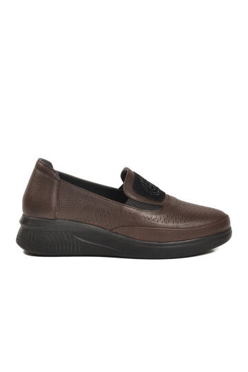 Kahve Hakiki Deri Anatomik Kadın Casual Ayakkabı 9779 Z