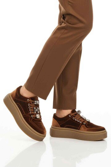 Kahve Nubuk Bağcıklı Yüksek Taban Kadın Sneaker 25K475 Z