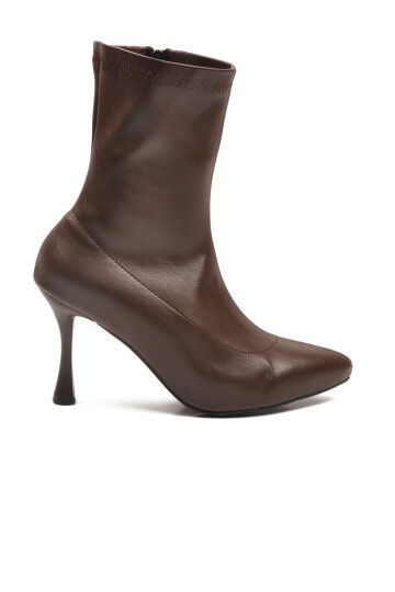 Kahve Kadın Polarlı Fermuarlı İnce Topuklu Bot 2614 Z