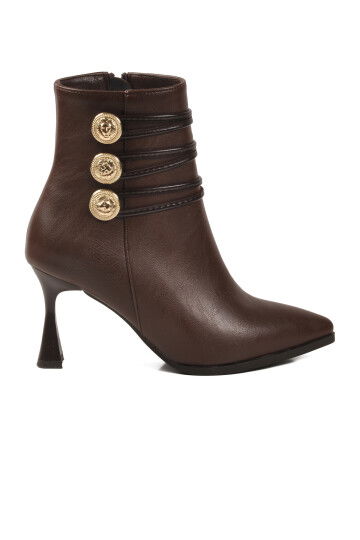 Kahve İçi Kürklü Fermuarlı Kadın Topuklu Bot 9652003 Z