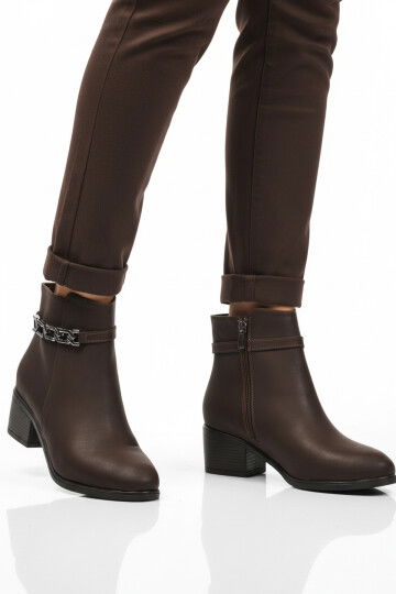 Kahve Zümrüt Fermuarlı Polarlı Kadın Topuklu Bot 325131 Z