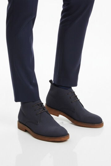 Lacivert Bağcıklı Hakiki Deri Erkek Klasik Bot Po 235 M