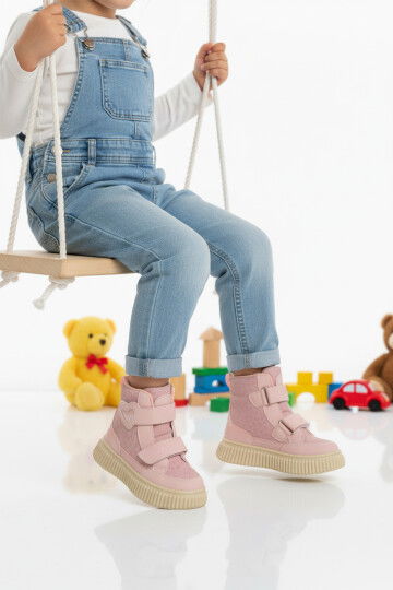 Pudra Cırtlı Desenli Kaymaz Taban Kız Çocuk Bot Alalis P