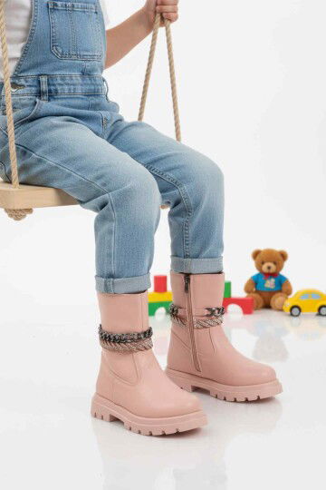 Pudra İçi Polarlı Kaymaz Kız Çocuk Çizme Duru F