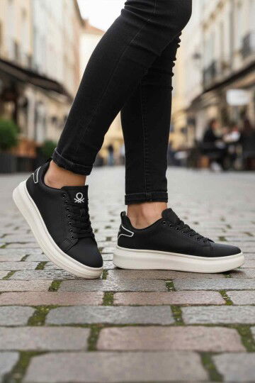 Siyah Beyaz Bağcıklı Erkek Sneaker BNI-12081 M