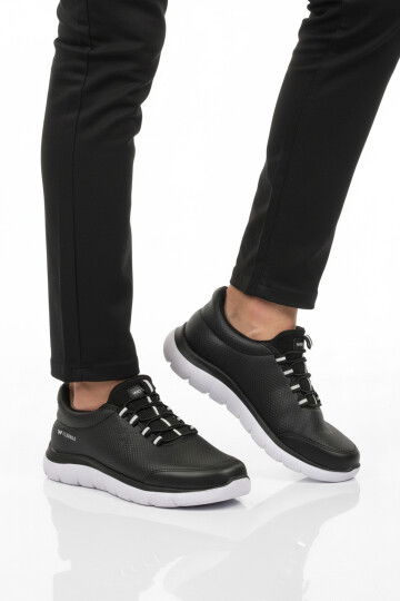 Siyah Beyaz Bilekten Lastikli Erkek Spor Ayakkabı Flexible Pu M