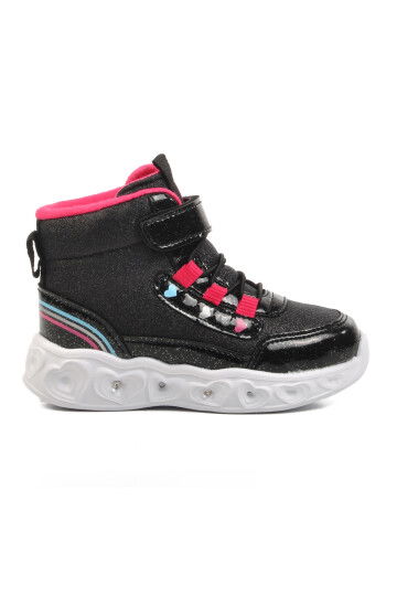 Black Polyester Blend Girls Boots Kids B