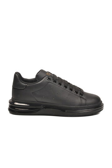 Black-Black Faux Leather Mens Sneaker Bestof BST-628 M