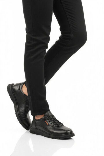 Siyah Ortopedik Hakiki Deri Masaj Etkili Erkek Casual Ayakkabı 260043 M