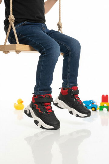 WIDE MOLD Black Velcro Boys Boots Evil P