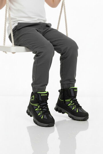 Siyah Gri Polarlı Kaymaz Unisex Çocuk Outdoor Bot 2301 F