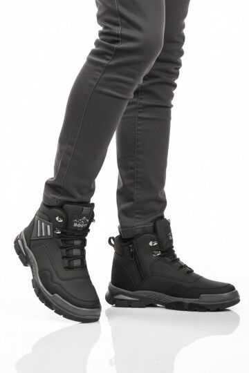 Siyah Gri Kaymaz Taban Fermuarlı Unisex Outdoor Bot 444 G