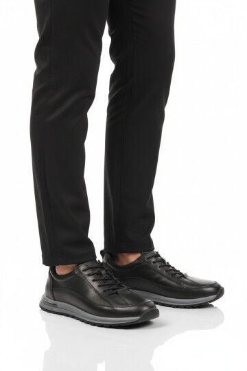 Siyah Hakiki Deri Erkek Sneaker 2036 M