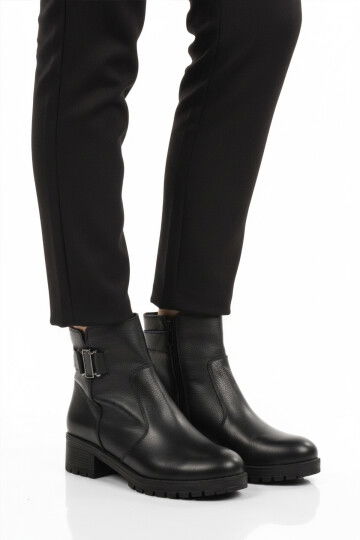 Siyah Hakiki Deri İçi Polarlı Kadın Topuklu Bot 16463-1 Z