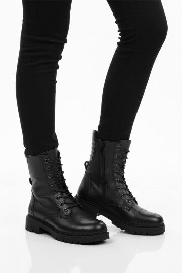 Siyah Hakiki Deri Polarlı Kaymaz Kadın Bot 52682-1 Z