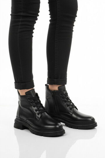 Siyah Hakiki Deri İçi Polarlı Kadın Bot Z505 Z