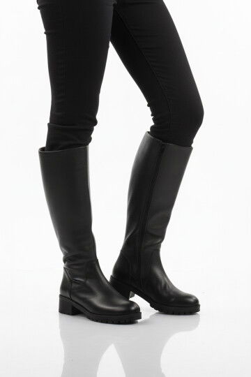 Siyah Hakiki Deri İçi Polarlı Kaymaz Kadın Çizme 26900-1 Z