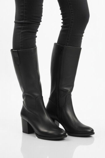 Siyah Hakiki Deri Fermuarlı Polarlı Kadın Çizme 86620-1 Z