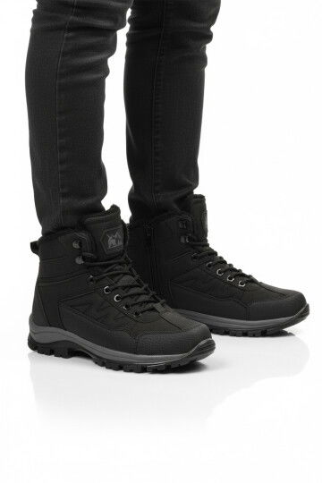 Siyah Kırışık İçi Kürklü Soğuğa Dirençli Kaymaz Taban Unisex Outdoor Bot 980 G
