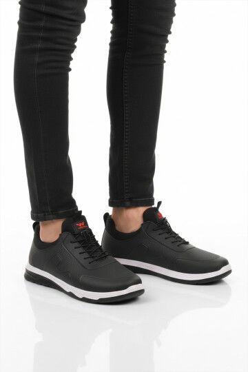 Siyah Kırmızı Lastik Bağcıklı Hafif Esnek Erkek Spor Ayakkabı Kaif 2323 M