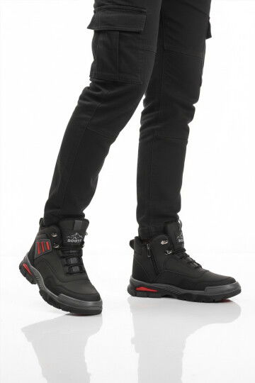 Siyah Kırmızı Kaymaz Taban Fermuarlı Unisex Outdoor Bot 444 G