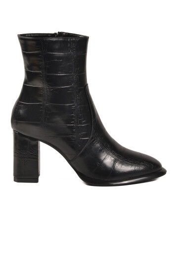 Siyah Kroko Polarlı Fermuarlı Kadın Topuklu Bot 878601 Z