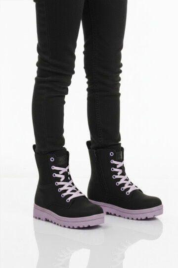 Siyah Lila İçi Polarlı Kaymaz Taban Kız Çocuk Bot 23002 F