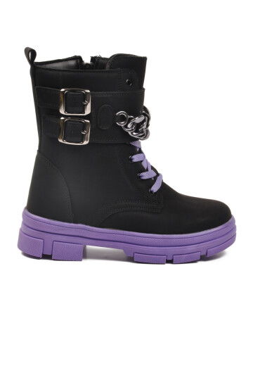 Siyah Lila İçi Polarlı Kaymaz Taban Kız Çocuk Bot G-1001 F Zncr
