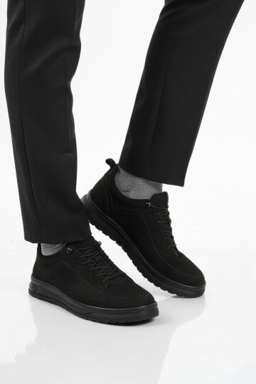 Siyah Nubuk Hakiki Deri Erkek Casual Ayakkabı 138 M