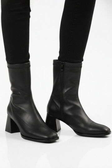 Siyah Polarlı Fermuarlı Streç Kadın Topuklu Bot 2615 Z