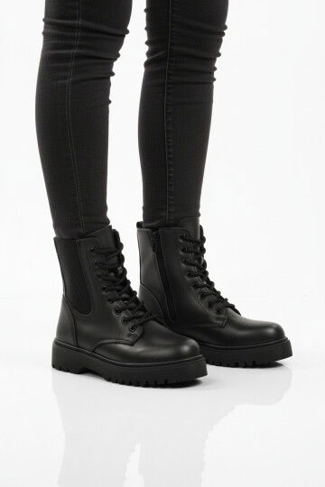 Siyah Polarlı Kaymaz Soğuğa Dirençli Deri Çocuk Bot Tuno 07 F