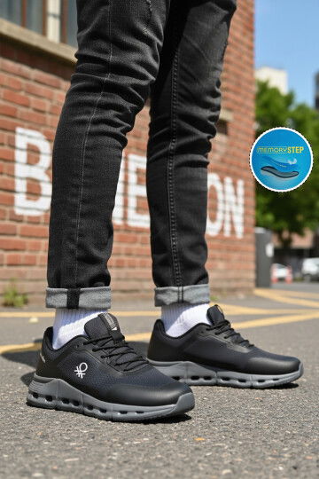 Siyah Bağcıklı Hafızalı Taban Erkek Spor Ayakkabı BNI-11053 M