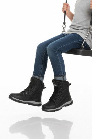 Siyah Polarlı Kaymaz Taban Soğuğa Dirençli Unisex Çocuk Bot Felix F