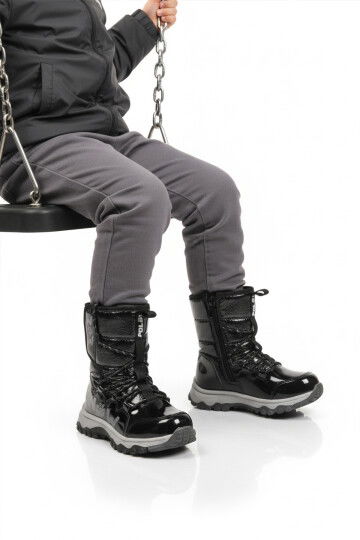 Siyah Kaymaz Taban İçi Polarlı Kız Çocuk Kar Botu 24081 F