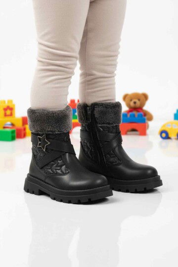 Siyah İçi Polarlı Fermuarlı Kız Çocuk Bot Evla P