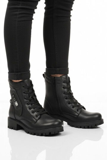 Siyah İçi Polarlı Kaymaz Taban Fermuarlı Kadın Bot 24024 Z