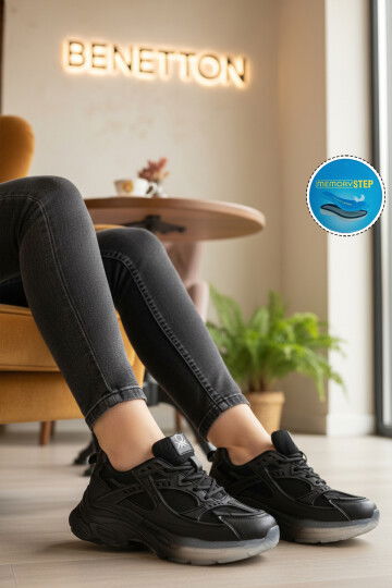 Siyah Bağcıklı Memory Foam Kadın Spor Ayakkabı BNI-11120 G