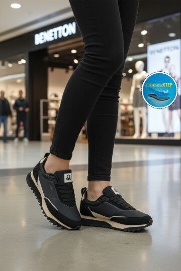 Siyah Bağcıklı Memory Foam Unisex Spor Ayakkabı BNI-11133 G