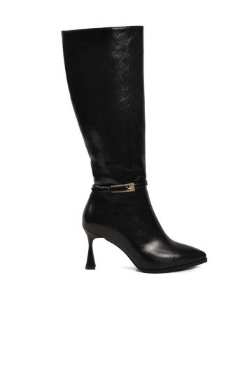 Siyah İçi Kürklü Fermuarlı Kadın İnce Topuklu Çizme 9652013 Z