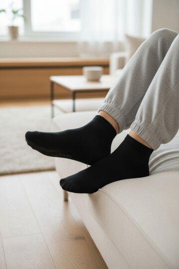 Siyah Pamuklu Dikişli Erkek Patik Çorap PTK-2184