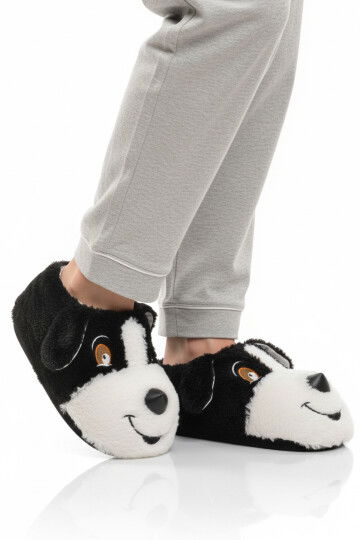 Siyah Köpek Desenli Unisex Panduf 26K001