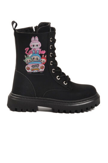 Siyah Zümrüt İçi Kürklü Bağcıklı Fermuarlı Kız Çocuk Bot 2005 F