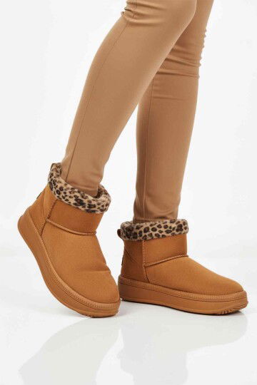 Taba Leopar Kürklü Soğuğa Dirençli Kaymaz Kadın Bot 25001 Z