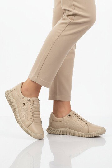 Bej Hakiki Deri Ortopedik Kadın Casual Ayakkabı 5605 Z