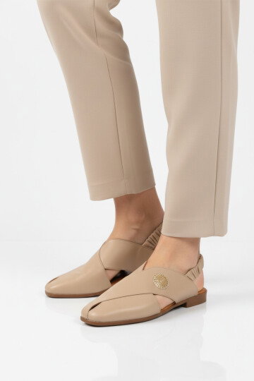 Bej Hakiki Deri Kadın Sandalet 604 Z