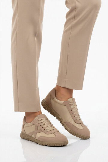 Bej Hakiki Deri Kadın Günlük Ayakkabı F-003 Z