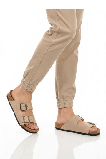 Bej Çift Bantlı Hafif Günlük Erkek Terlik PC-7543 M